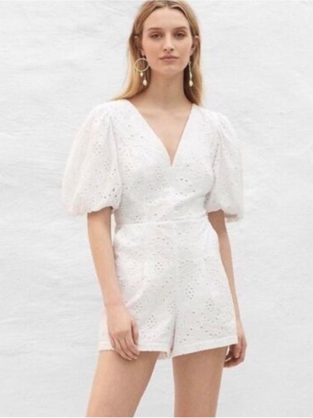 Express White Eyelet Puff Sleeve Romper